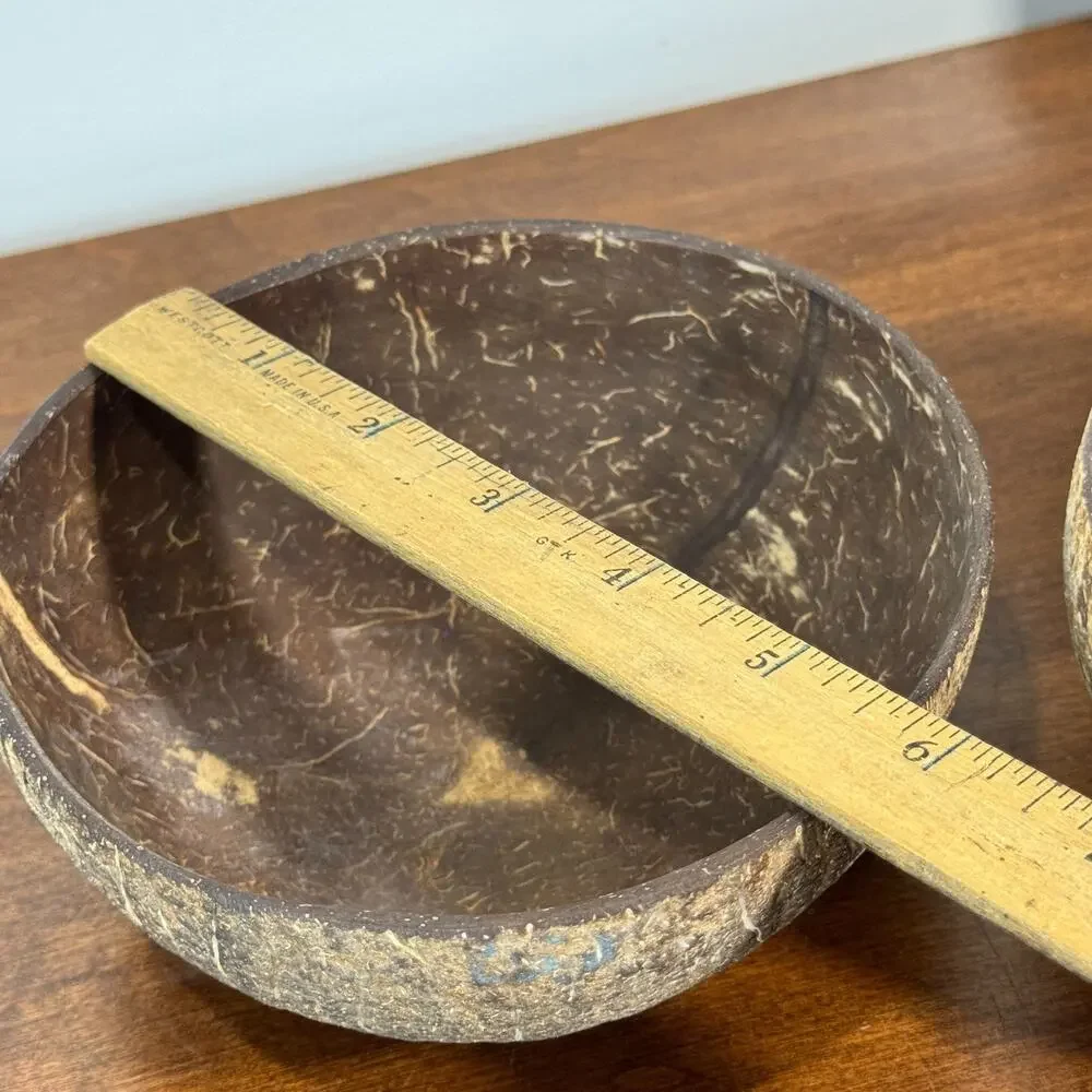 Set of 2 Coconut Shell Bowl Halves Reusable Eco-Friendly Handmade Dessert Cup